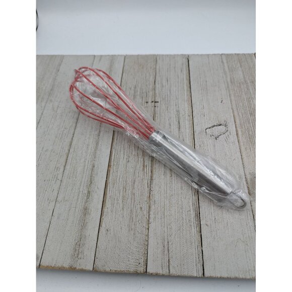 Red Silicone Whipping Balloon Whisk Stainless Steel Handle  10" - Picture 1 of 4